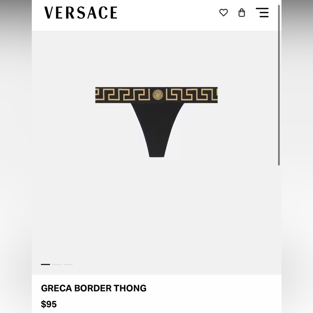 VERSACE Womens Greca Border Thong Underwear Black Size 3 NWT